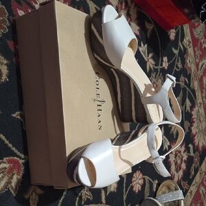 Cole Haan Women's White and Brown Wedge Sandals